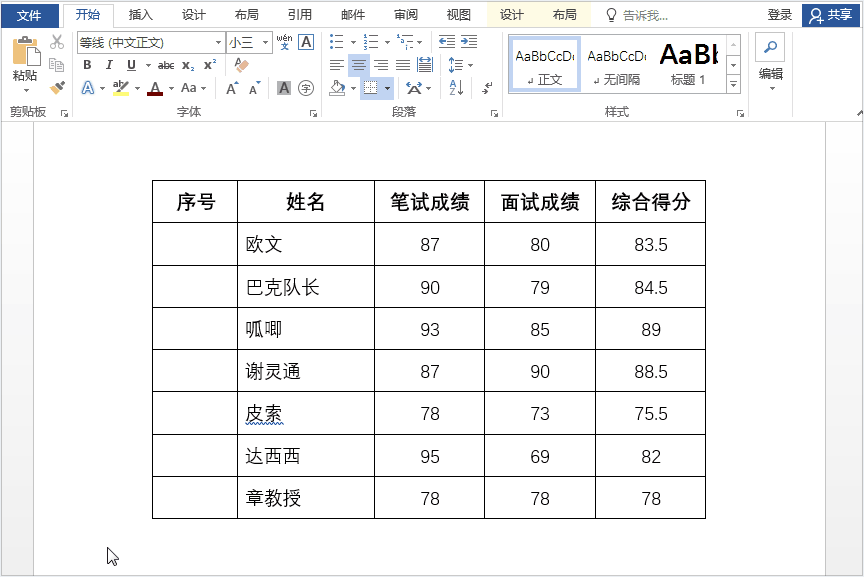 Word表格快速插入序号